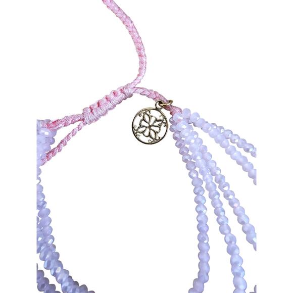 Vintage Y2K Multi Strand Seed Bead Bracelet Light Pink Adjustable - Picture 2 of 3